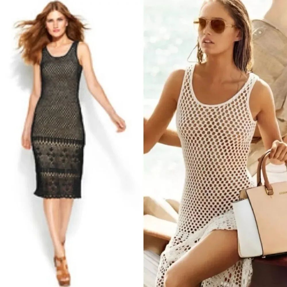 Michael Kors Sweater Midi Black Dress Sleeveless Crochet Size XS